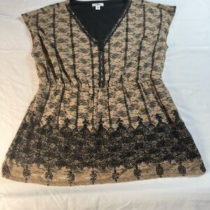 Cato Tan Cap Sleeve Graphic Tunic